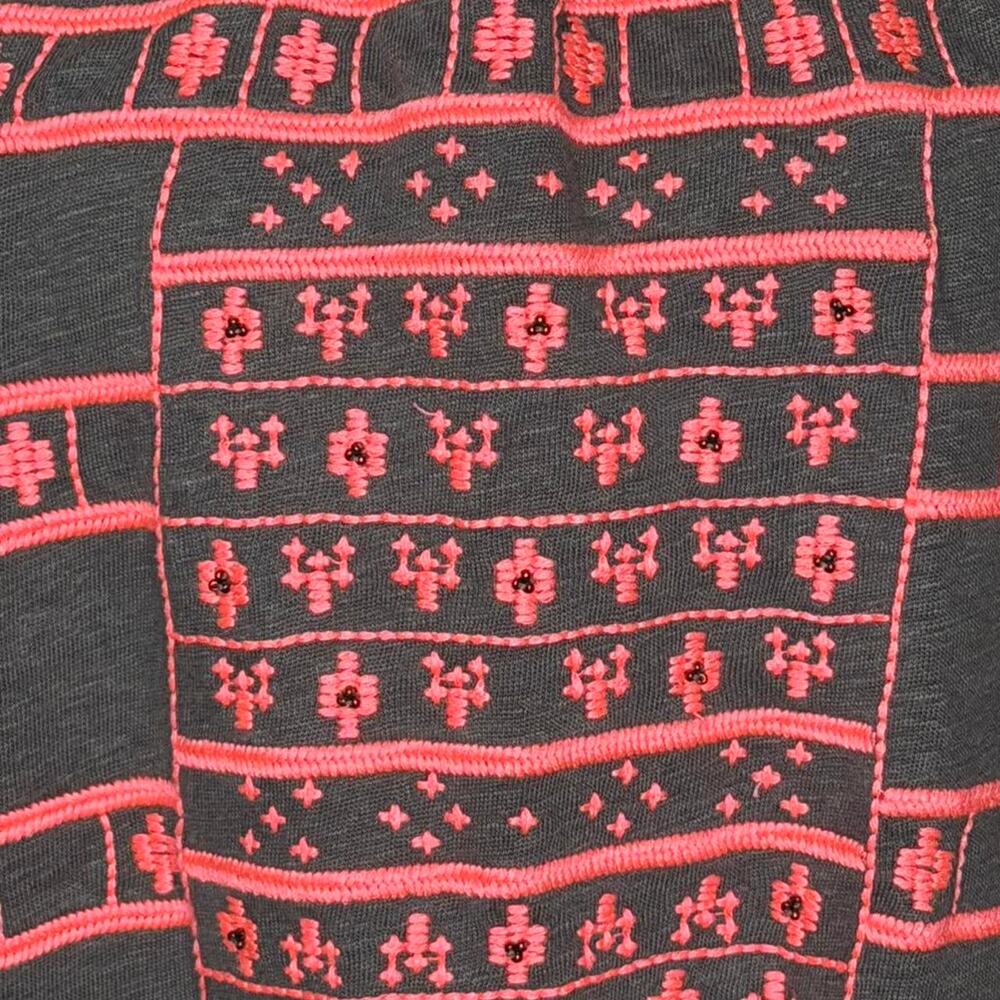 Sundance Gray Linen Embroidered Tank Top Neon Coral Boho Festival Tunic - Picture 4 of 7
